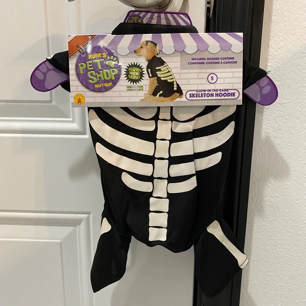 🎃Rubie’s Pet Shop Boutique Black Glow In The Dark Skeleton Hoodie - S